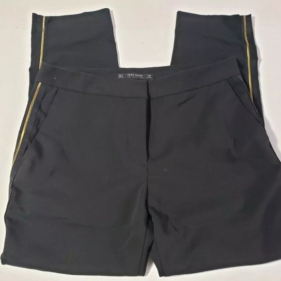 ZARA Textured Crepe Pants with Gold Side Stripe Black – S - Picture 3 of 13